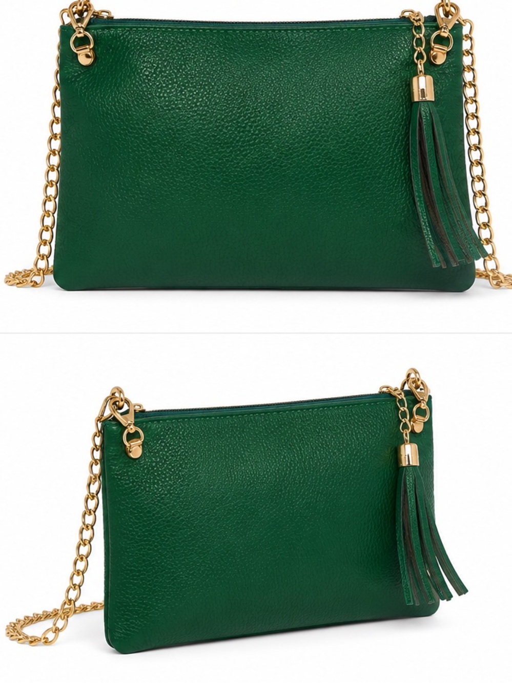 Green Leather Tassel Chain Crossbody Bag